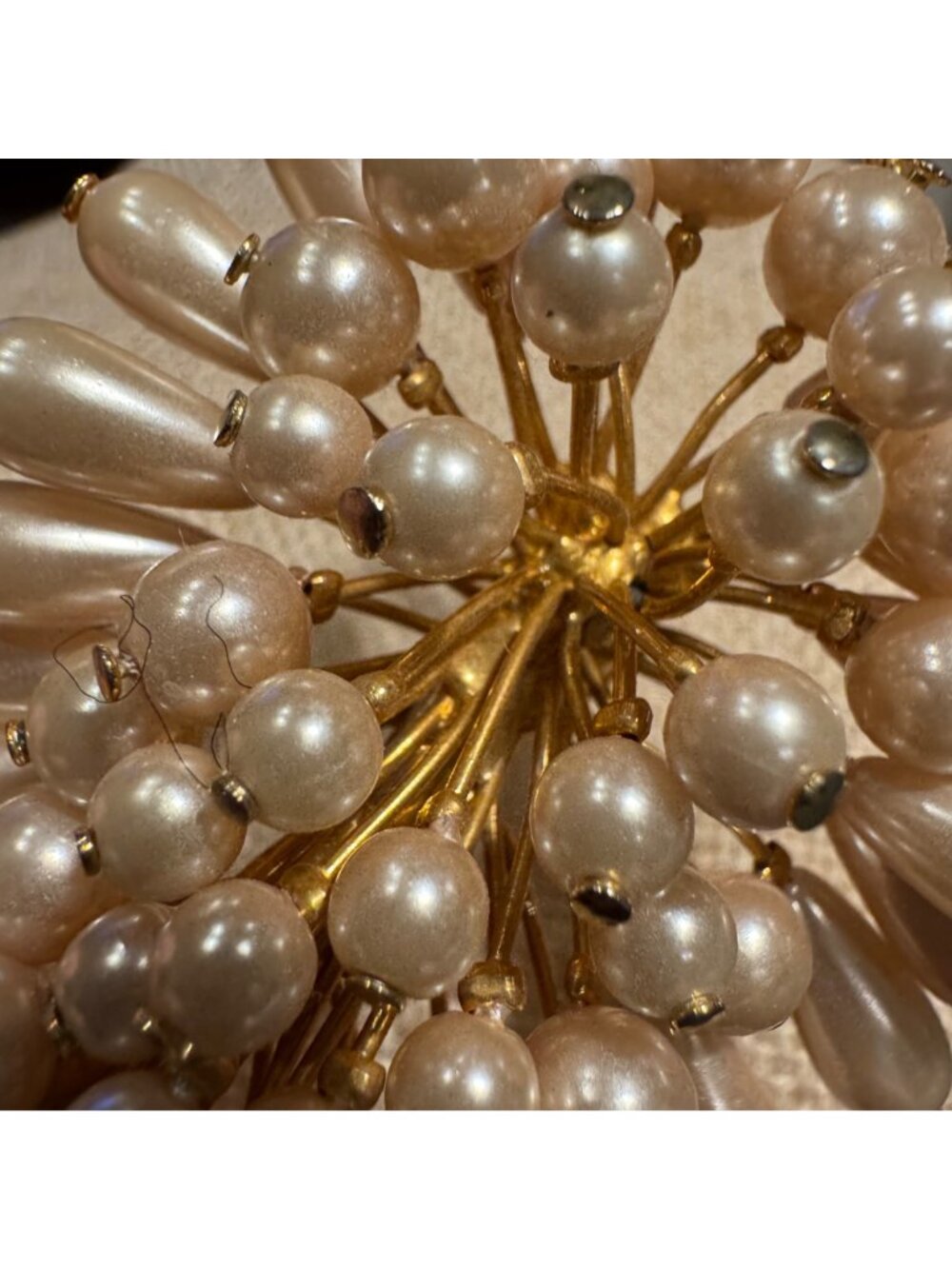 Vintage Pearl Cluster Leaf Brooch 4” Creamy Faux Pearl Large Pin Gold Tone - Picture 8 of 11